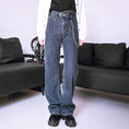 Load image into Gallery viewer, [Kokaisha---Tide Law Series] ★Denim pants with chain★ 2color bottoms slimming black gray blue SML XL
