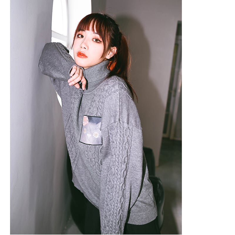 [Kokaisha --- Taiko series] ★China style sweater★ Tops Thick and warm High neck Gray Gray