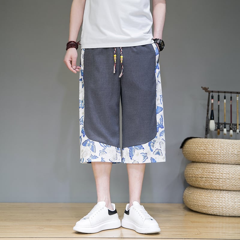 [JUNYI Series]★China style trousers★ 3color bottoms trousers casual pants unisex men's large size switching 3/4 length short length pants