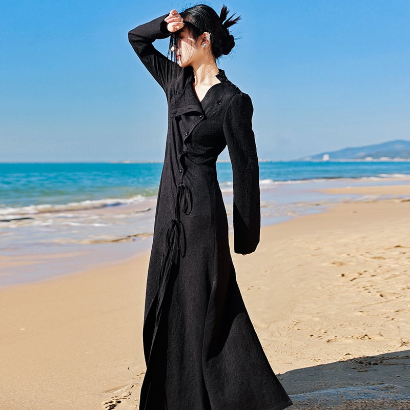 [Da Qinglong Shu Series] ★Chinese style dress★ Chinese clothing original black black slimming slit sexy