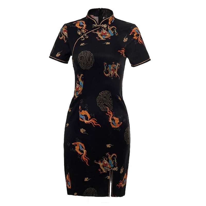 [YIJIA Series] ★Cheongsam dress★ Mini length dress improved version retro sexy black black large size