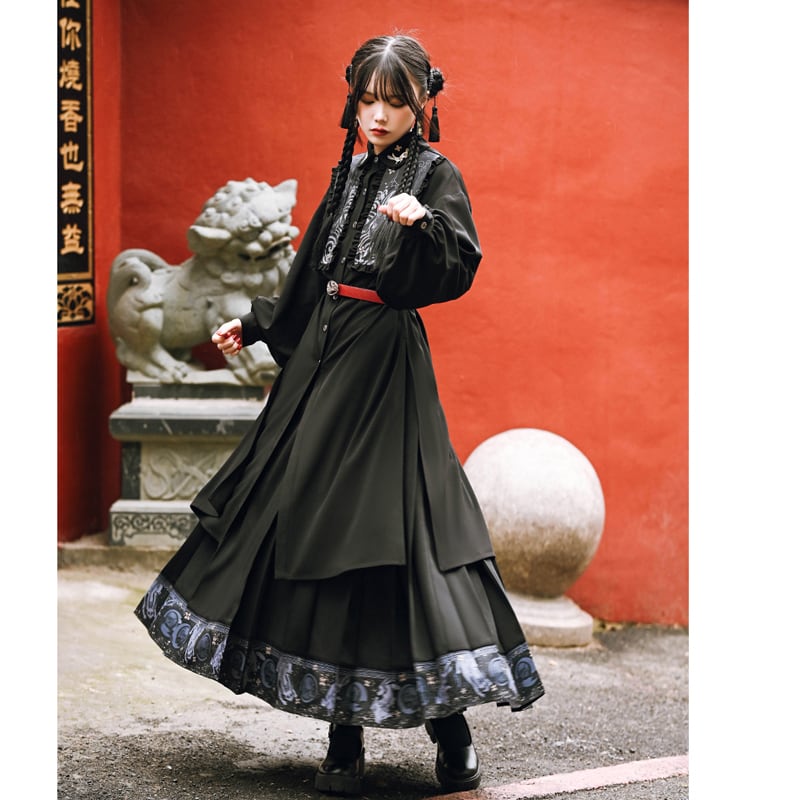 [Kokaisha --- Rabbit series] ★China style skirt★ Bottoms Original slimming black Easy to match