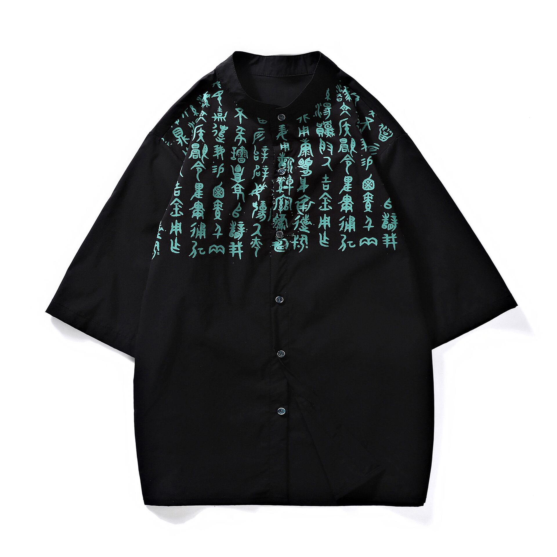 [YISHUO Series]★China style shirt★ Tops Unisex Men's Large size Letter pattern Black Black