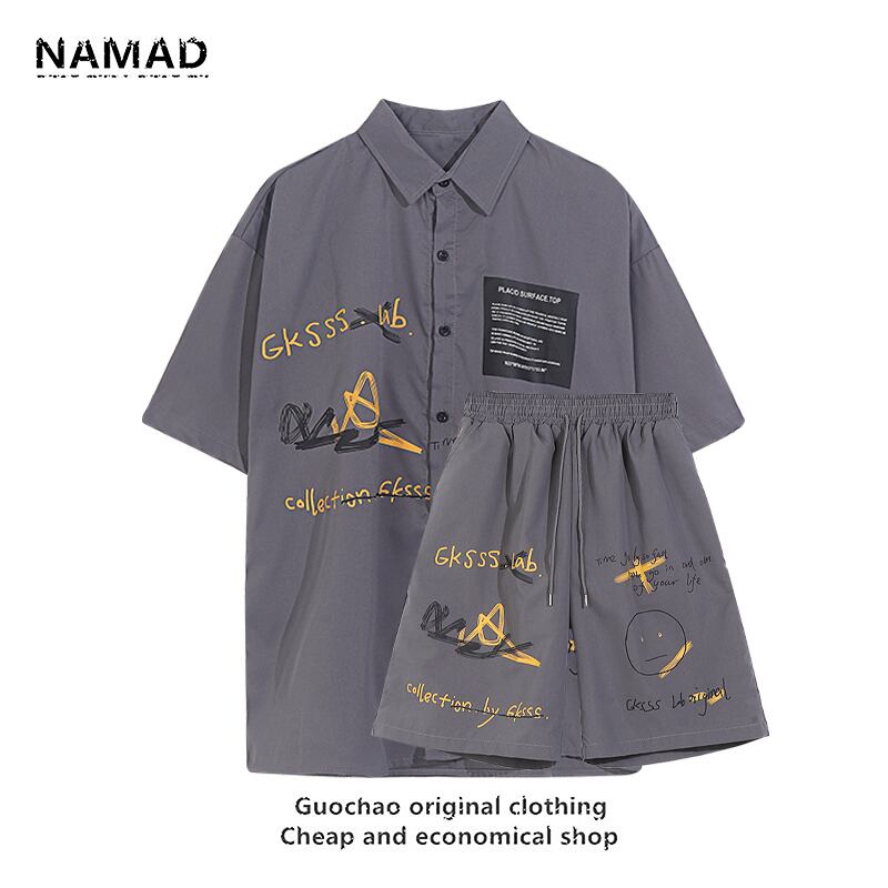 [NAMAD Series]★Setup★ 3color shirt + shorts unisex thin black light brown gray