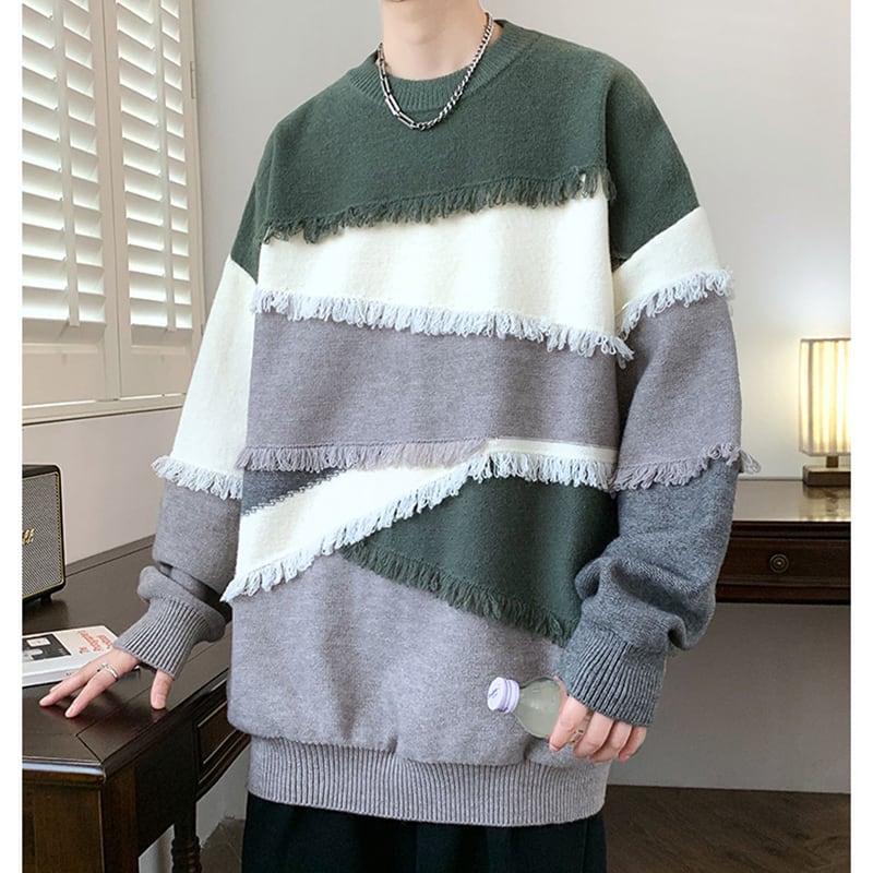 [ZUOFEILI Series] ★Sweater★ 5color Tops Unisex Men's Large Size Switching Color Scheme Stylish