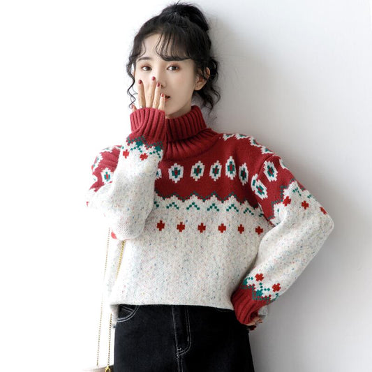 [ZISUO Series]★Sweater★ 2color Tops Christmas Red Green High Neck Thick Warm