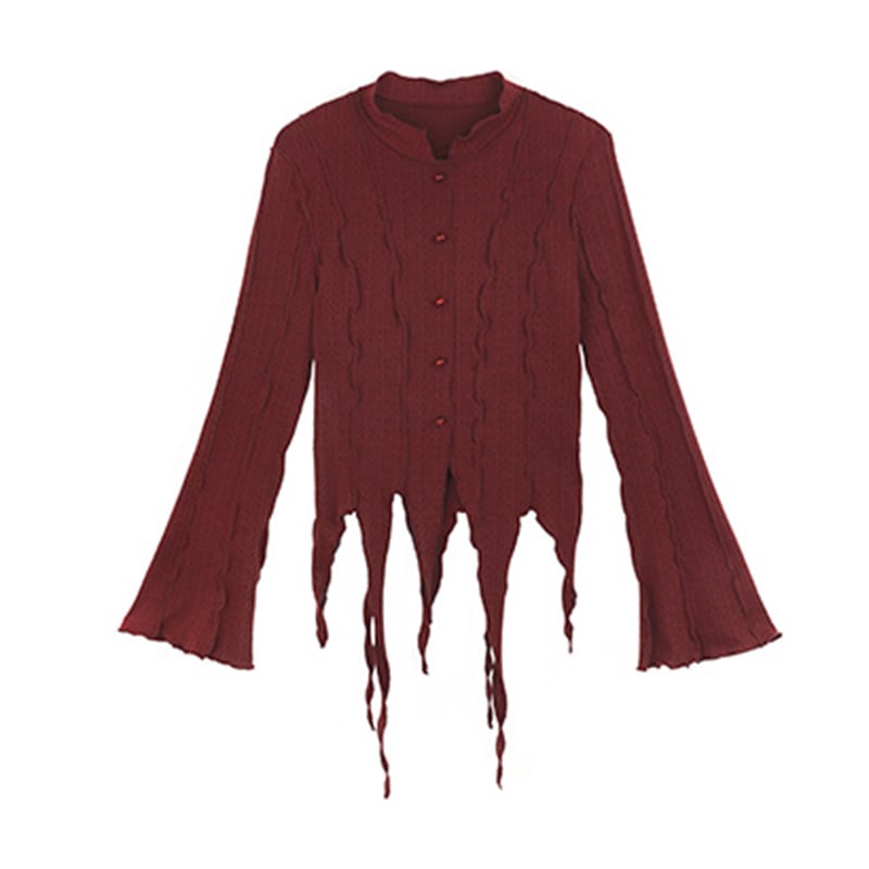 [Big Blue Dragon Series] ★China style tops★ Shirt, irregular, slimming, easy to match, wine red, red