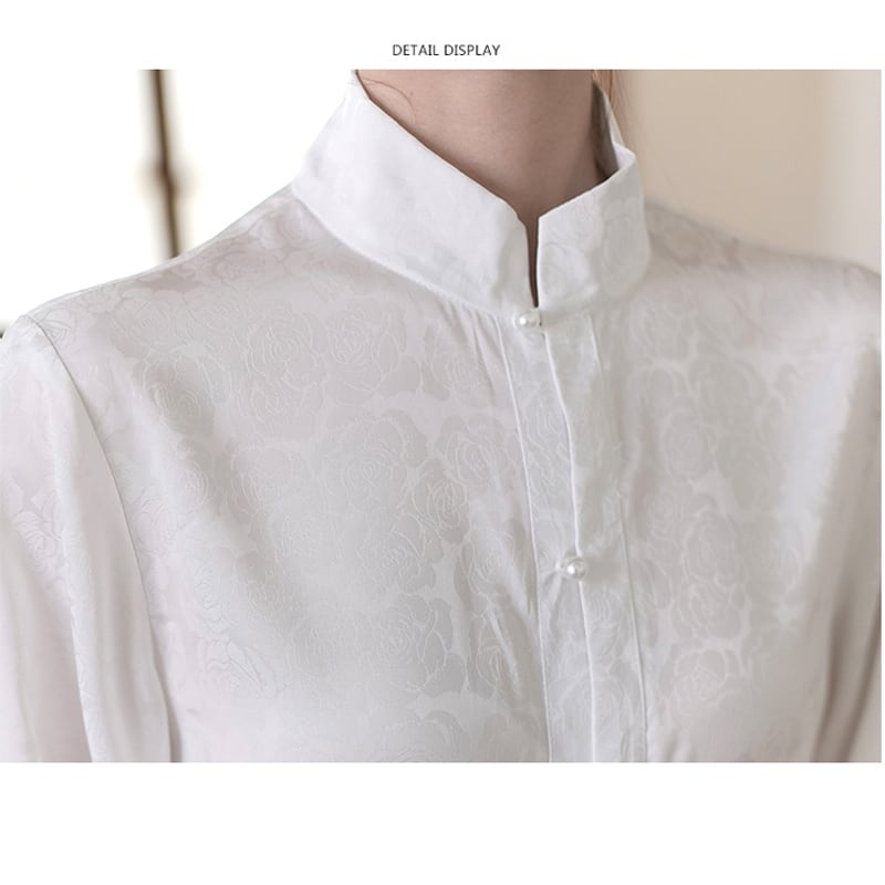 [Az Suna series] ★China style shirt★ Tops Stand neck Improves temperament White White Easy to match