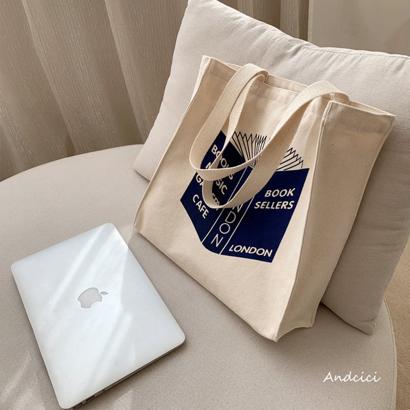 [Andcici Series]★Bag★ Tote bag, canvas, large capacity, date, book, casual, blue, beige, easy to match