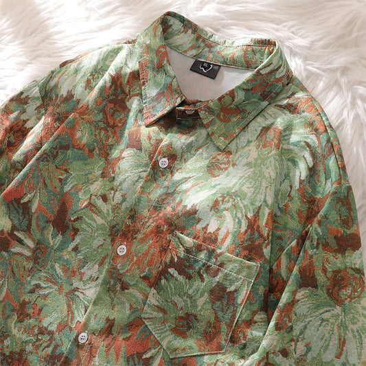 [BEAT BOY Series]★Shirt★ Tops Floral pattern shirt Long sleeve shirt Unisex Men's ML XL 2XL Green