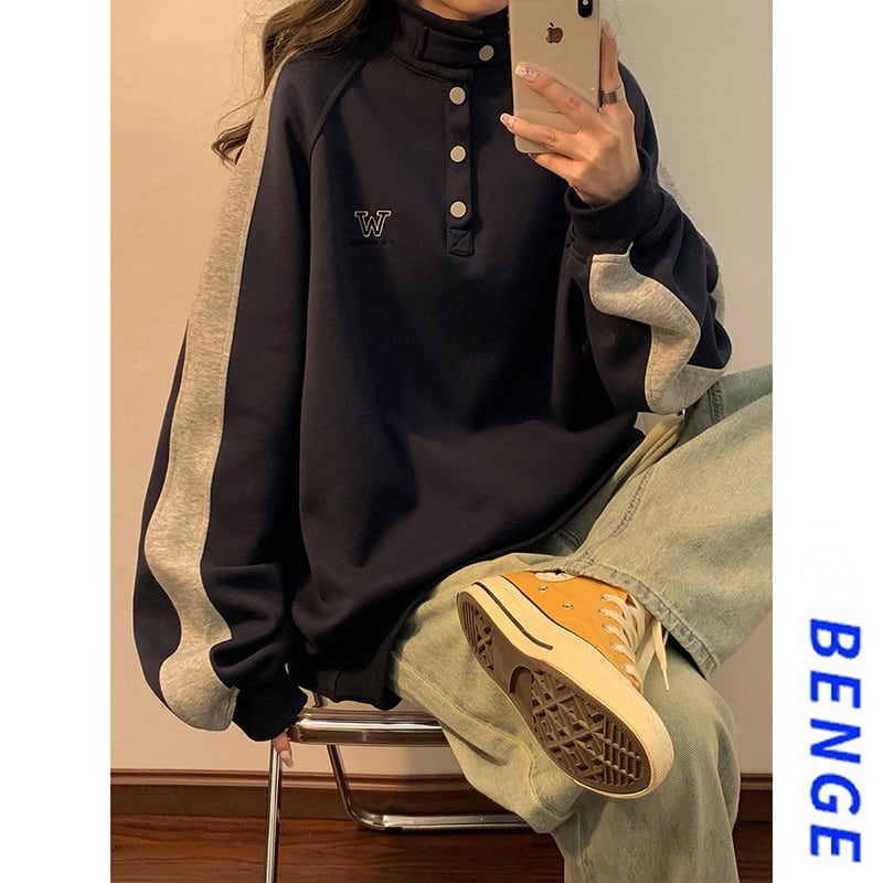 [BENGE Series] ★Tops★ 2color sweatshirt unisex men's color scheme gray navy