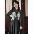 Load image into Gallery viewer, [Shukunsho series] ★China style dress★ 2color fake layered ladies cute retro autumn clothes black coffee color
