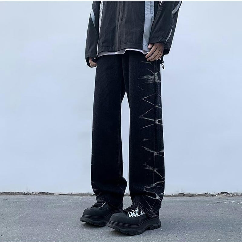 [TIAOTA Series]★Denim Pants★ 2color Bottoms Trousers Print Slimming Blue Black Large Size