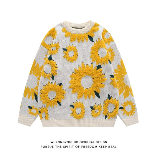 [Satoru Series]★Sweater★ 2color Unisex Men's Sunflower Sunflower Unisex Men's Women's Black White