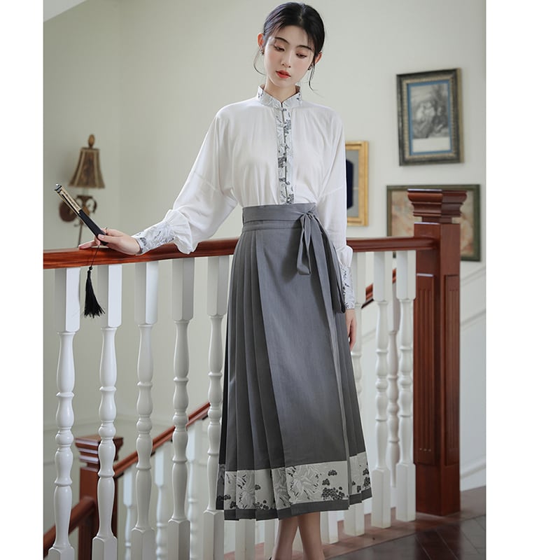 [WUJIA Series] ★Chinese style skirt★ Bottoms Maki skirt Hanfu skirt Shinjeongshi Gray Switching