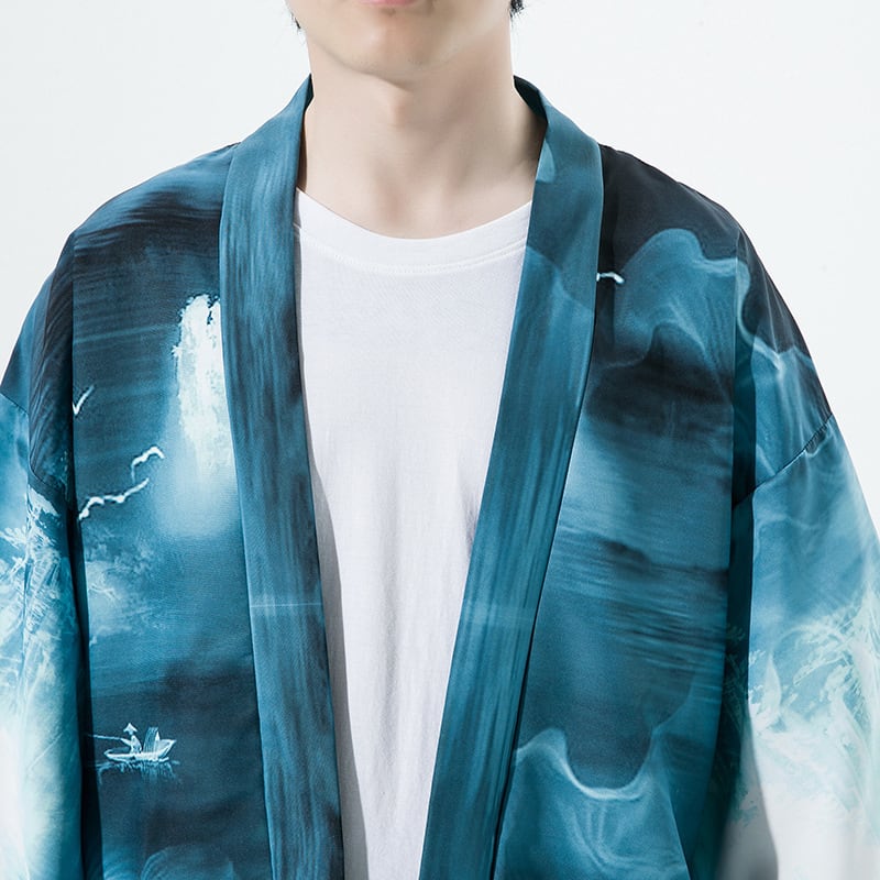 [ZHENNAN Series]★China style happi coat★2color Unisex Men's Large size Ink pattern Cool Easy to match