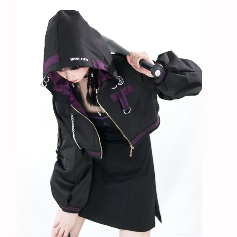 [Momoko Sakura Series] ★Jacket★ Outer mini length cute hooded black black easy to match