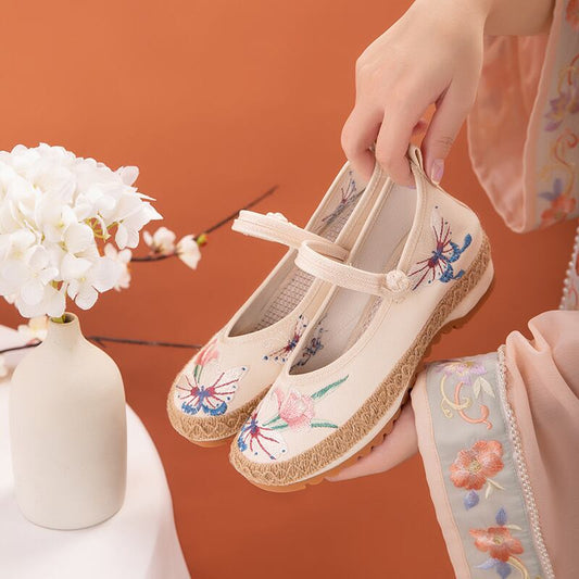 [BULUOYI Series]★Embroidered shoes★ 2color Chinese shoes Chinese dress shoes Beige Black Original