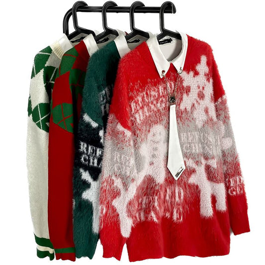 [GUOCHAO Series]★Sweater★ 2color Tops Christmas New Year Snowman Unisex Men's Red Green