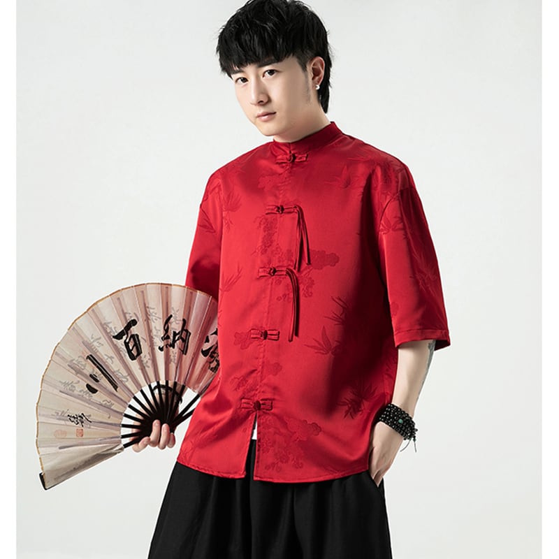 [JUNYI Series]★China style shirt★ Tops 3color Unisex Men's Large Size China Button Black Beige Red