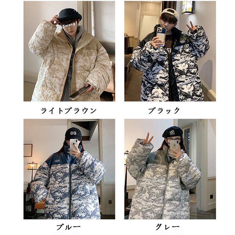 [PPDJ Series] ★Cotton coat★ 4color outer winter coat Color scheme Unisex Men's Large size Snowy mountain pattern