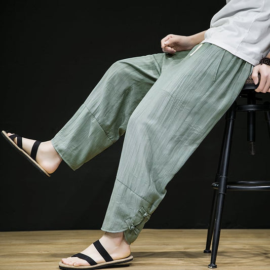 [Shu Han Ink Series] ★China Style Pants★ 2color Large Size Plain China Button Unisex Men's