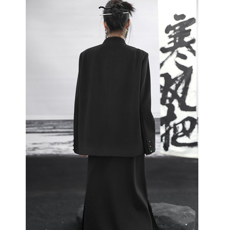 [Big Blue Dragon Series] ★Chinese style outerwear★ Blazer Lily of the Valley Rasha Embroidery Chinese Clothes Black Black