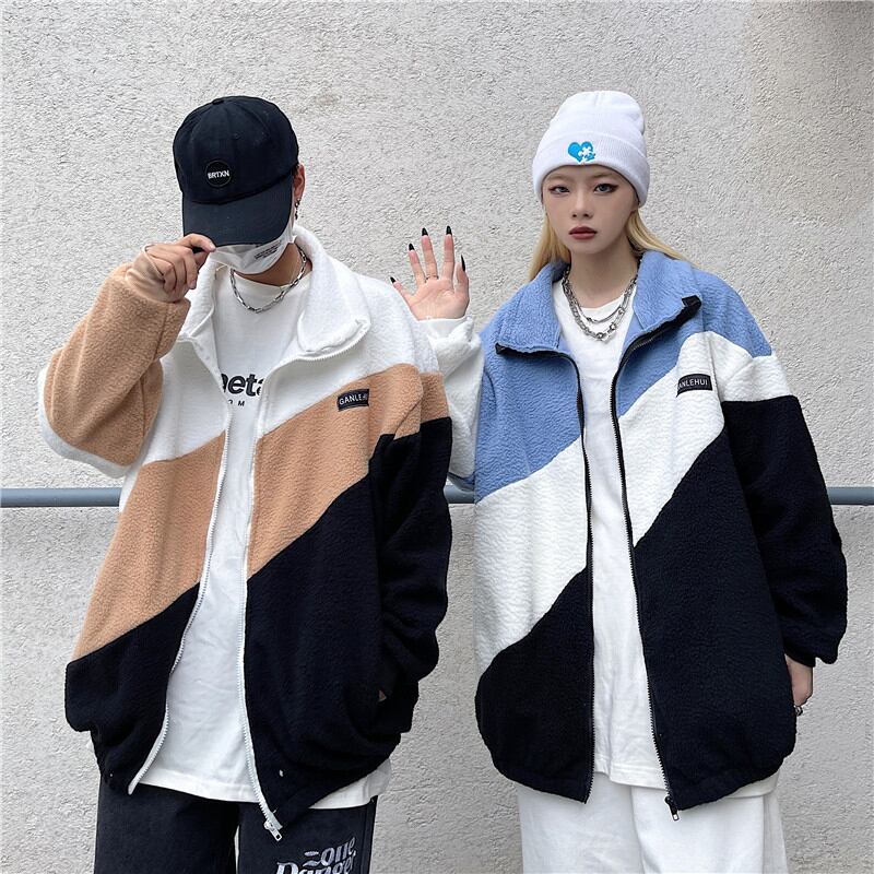 [Style Series] ★Outer★ 2color jacket unisex men's color scheme black blue sports style