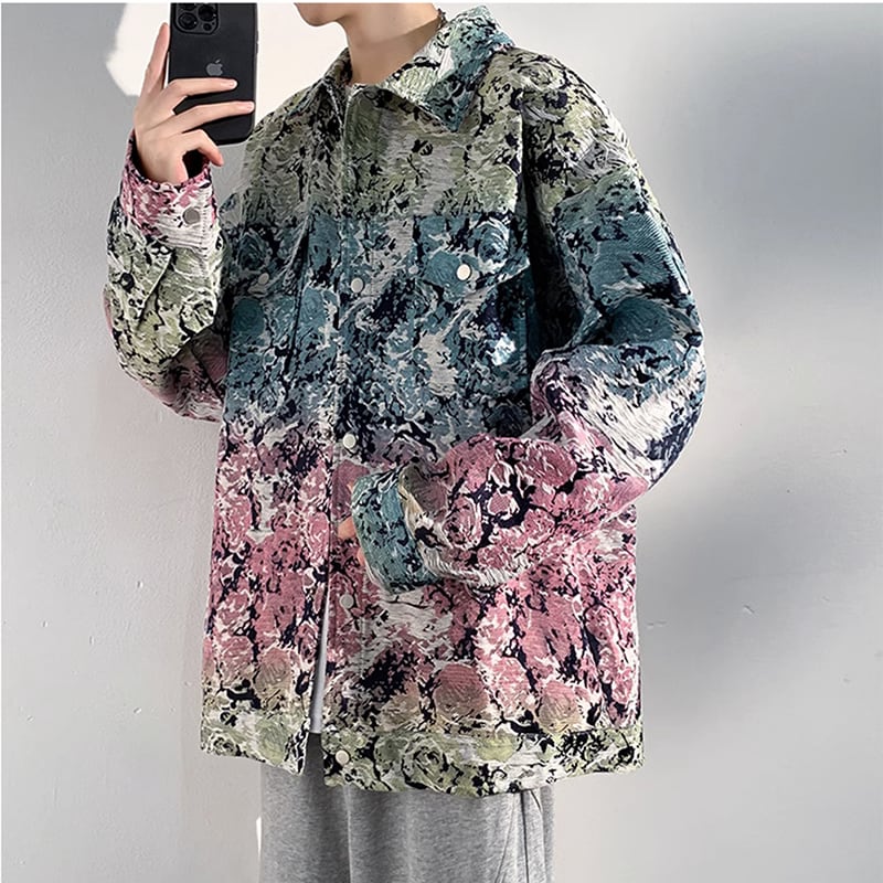 [KCSJ Series] ★Jacket★ Outer tie-dyed ink pattern unisex men's large size casual