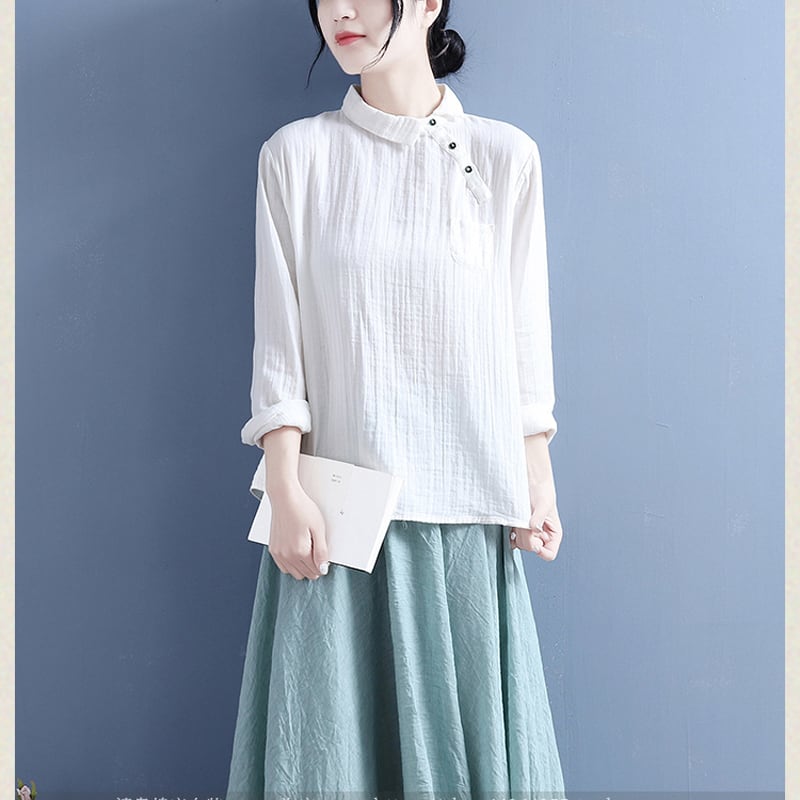 [Qing Series] ★Chinese-style shirt★ 4 colors Tops Retro Light brown White Black Red