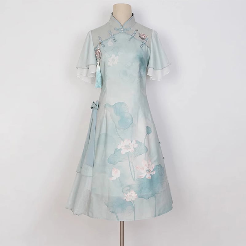 [Kaede bamboo --- Aoni series] ★Chinese style dress★ Hanfu dress, Chinese clothes, cute print, improves temperament