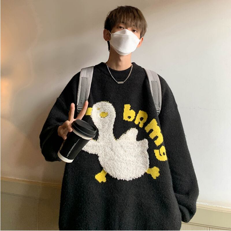 [Tetsusho Series] ★Sweater★ Knit Tops Unisex Men's Black Cartoon Animal Pattern