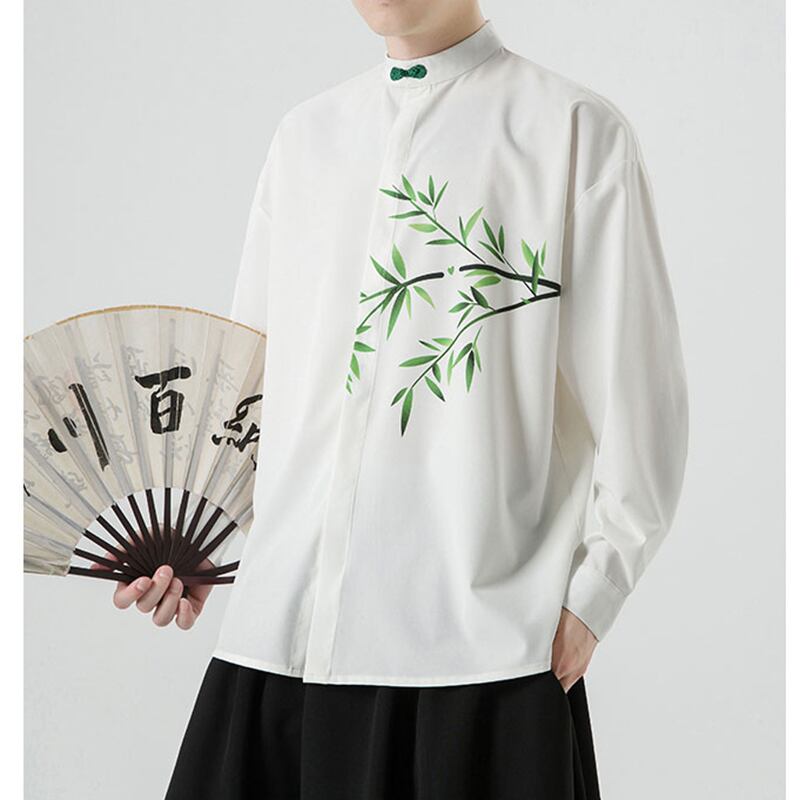 [JUNYI Series]★China style shirt★ Tops 2color bamboo bamboo pattern unisex men's large size loose black white