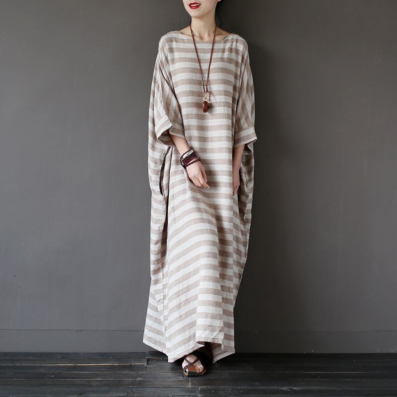 [LIANSHANG series] ★China style dress★ 3color loose body cover horizontal stripes striped pattern literary style