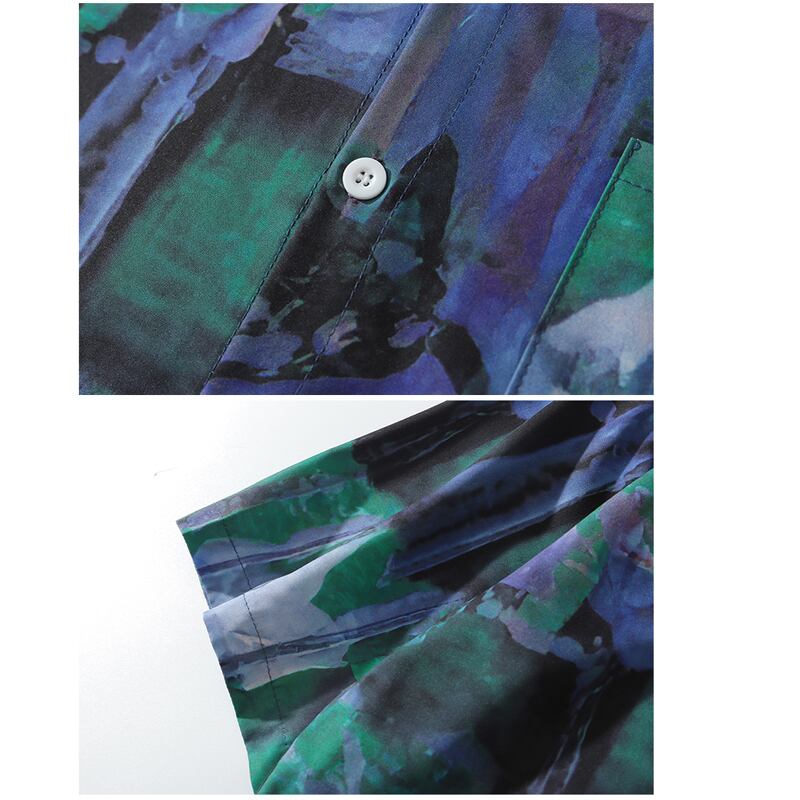 [TRAVEL ISSUANCE series]★Oil painting style shirt★ Tops Short sleeve shirt Spring/summer ML XL 2XL Unisex Men's V-neck Blue Green