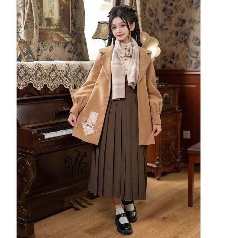 [Dusty clouds dream---Hikisoushi series] ★Sleeveless dress★ Easy to match pleated skirt coffee color retro SML