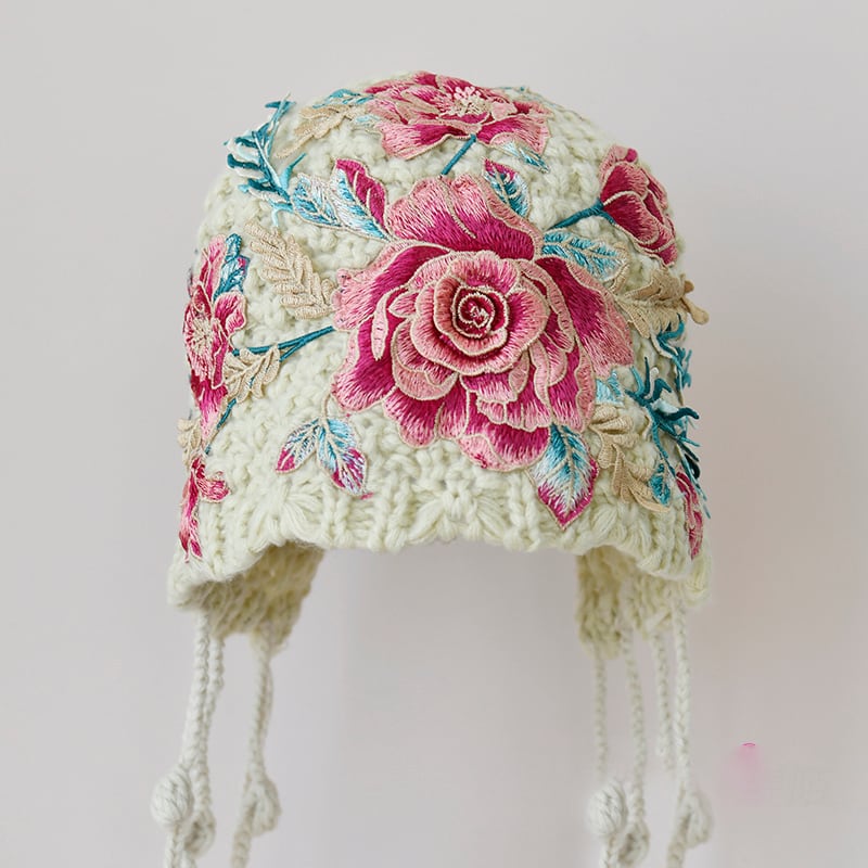 [Fish series] ★Hat★ Cap Embroidery Knitting Ladies Retro Elegant Fringe Unique Floral Pattern