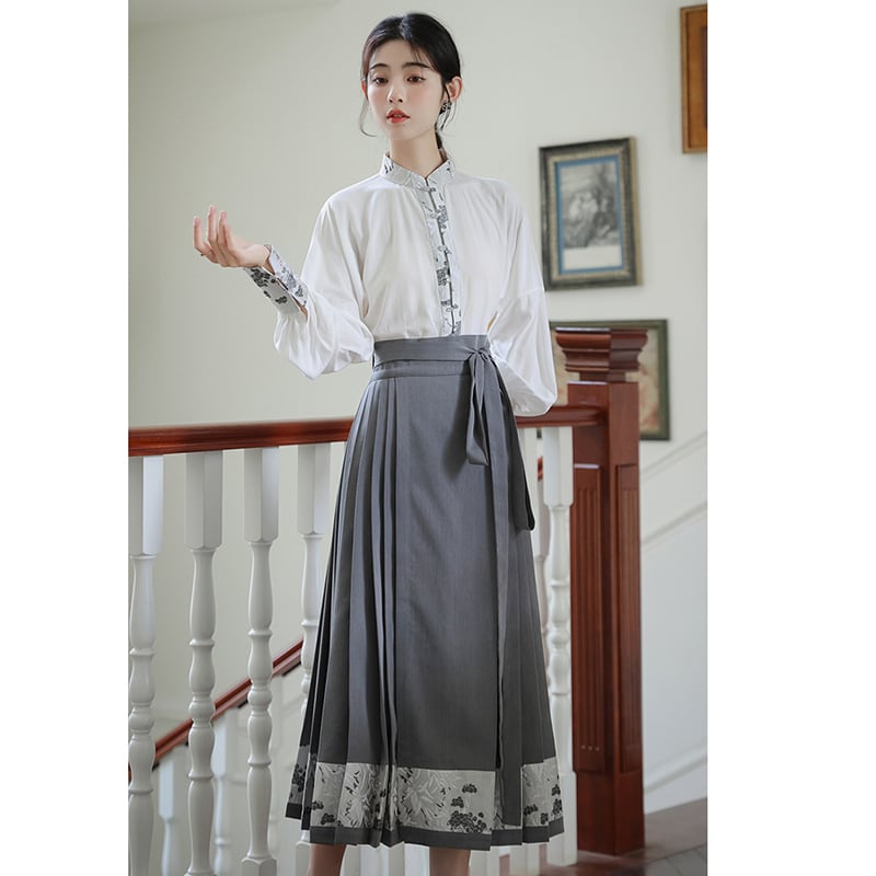 [WUJIA Series] ★Chinese style skirt★ Bottoms Maki skirt Hanfu skirt Shinjeongshi Gray Switching