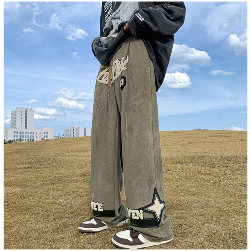 [BIGEMAN Series]★Pants★ 2color Casual Pants Bottoms Unisex Men's Large Size Alphabet Black Khaki Blue