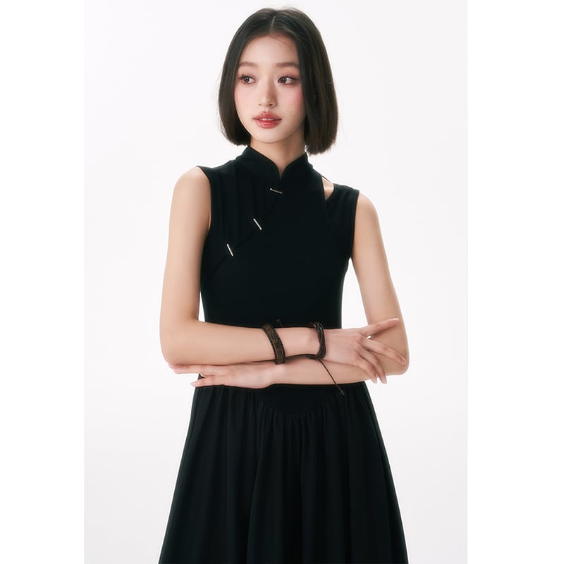 [Yang's Great Dream Series]★Chinese style dress★ Improved Chinese dress, Chinese clothes, slimming, long length, black, black summer clothes