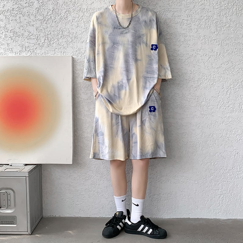 [ZHUIYI Series]★Setup★ T-shirt + shorts 2color Unisex Men's Large size Tie-dye