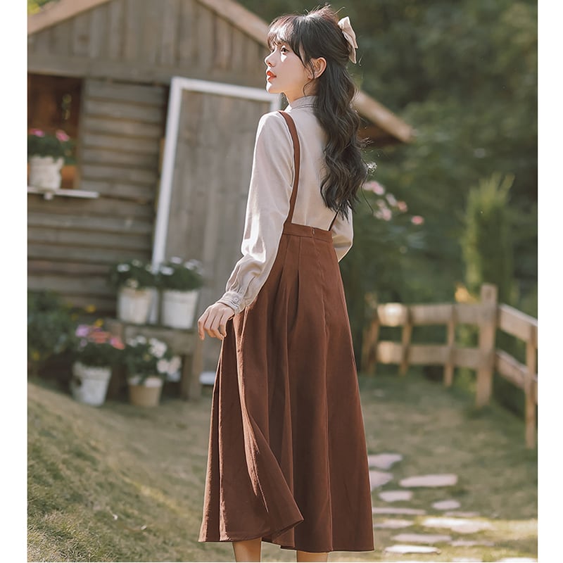 [Encounter Series]★Setup★ 2-piece set, shirt, hanging skirt, 2-piece set, coffee color, cute