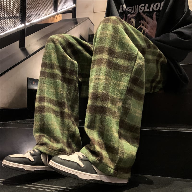 [JIARONG Series] ★Casual Pants★ 3color Bottoms Trousers Unisex Men's Plaid Pattern Large Size Black Green