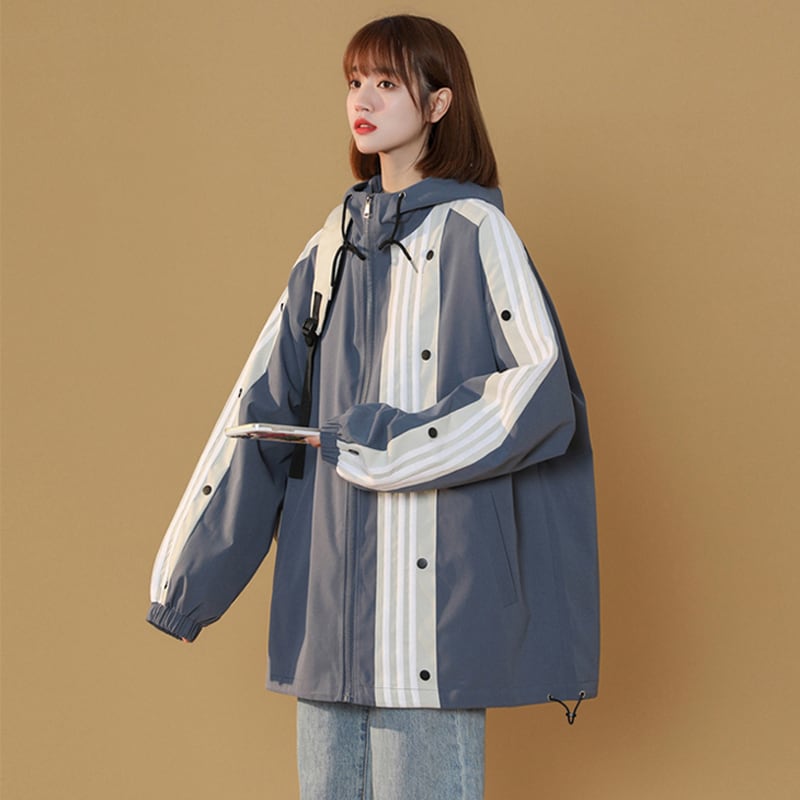 [Fujiman Series] ★Jacket★ Outerwear 3color Beige or Blue or Black Vertical Pattern Fashion Large Size