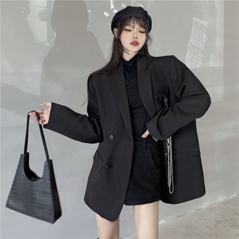 [Miyakoya Series]★Blazer with chain★ 2color black or beige outerwear unisex costume retro simple