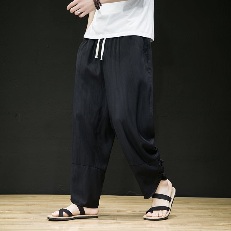 [Shu Han Ink Series] ★China Style Pants★ 2color Large Size Plain China Button Unisex Men's