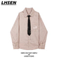 Load image into Gallery viewer, [LHSEN Series]★Shirt with tie★ Long sleeve shirt, plaid pattern, stylish, pink, cute, easy to match
