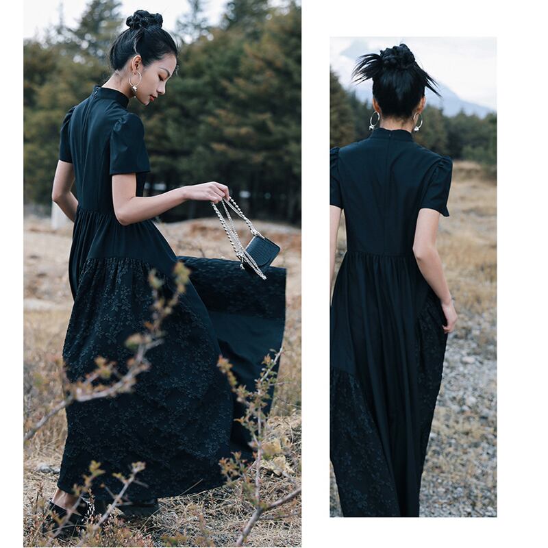 [Daiseiryusu Series] ★Chinese style dress★ Summer Chinese clothing Maxi length Long length Chinese button Black Black