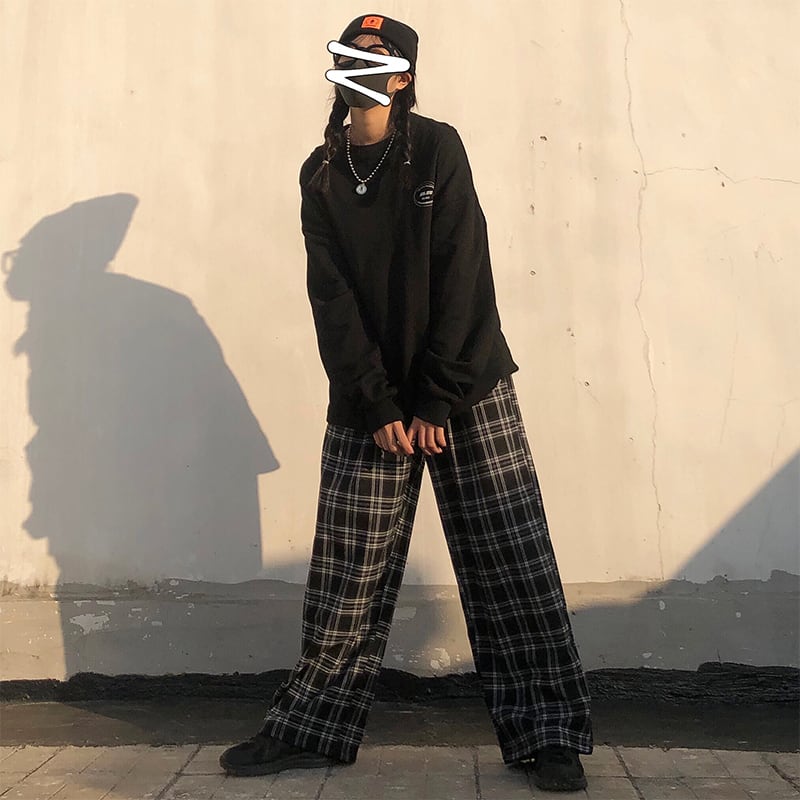 [Demon King Series]★Gaucho Pants★ Trousers Bottoms Plaid Pattern ML High Waist Slimming Retro Casual