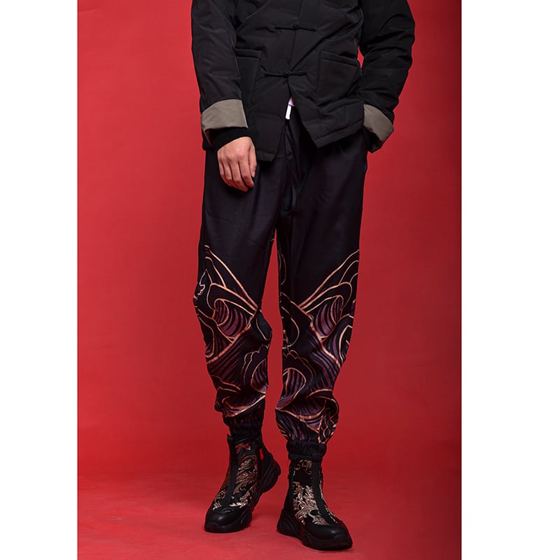 [Mumuki Series] ★Pants★ 2color Tops Unisex Men's Large Size Black Black Print